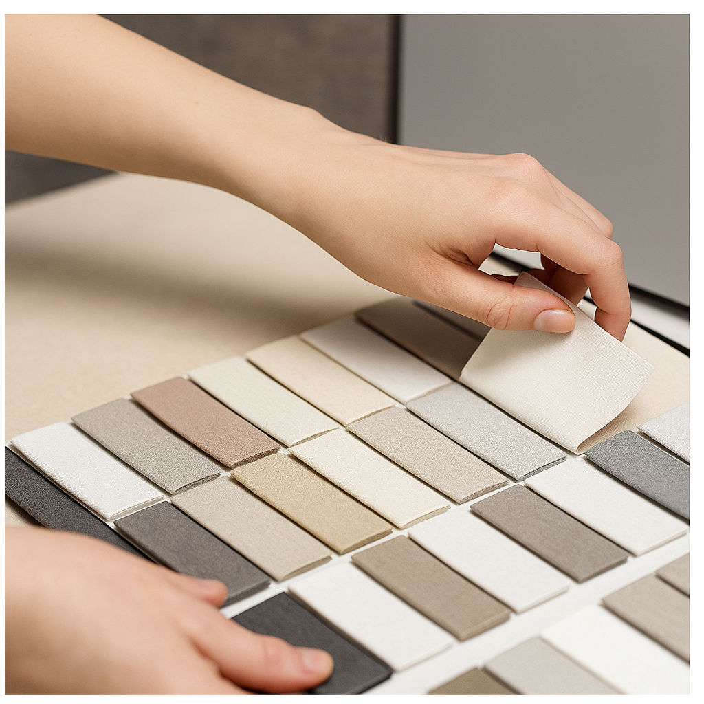 Love is Blinds St. Louis: A person is holding a color samples for shades. 