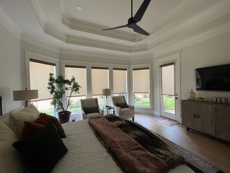 Love is Blinds MO - Motorized Roller Shades in the bedroom. 