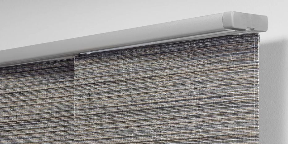 Love is Blinds St. Louis: Heavy duty vertical shades in a woven pattern.