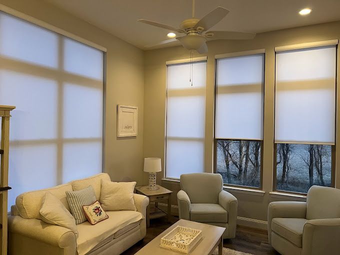 Roller shades in a modern living room