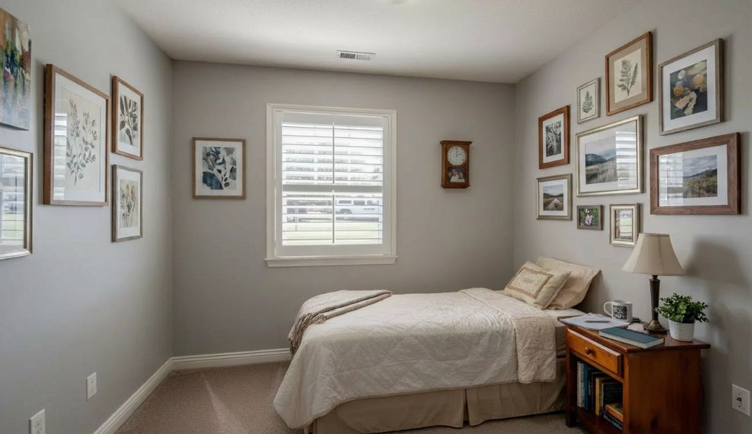 Plantation shutters installed on a standard window in a lived-in Missouri home, reflecting realistic cost considerations by Love is Blinds.