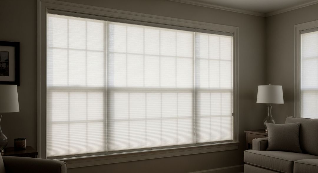 Cellular shades in a Missouri home interior, showing a honeycomb design that supports energy efficiency and indoor comfort by Love is Blinds.