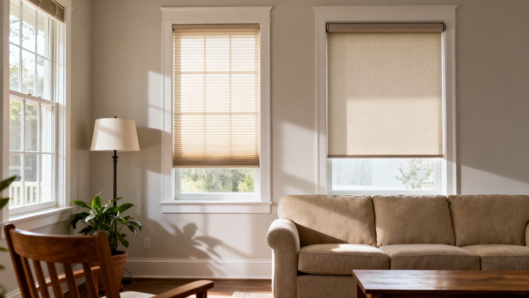 Cellular and roller shades in a Missouri home, showing how each style adjusts daylight and visibility for versatile light control by Love is Blinds.