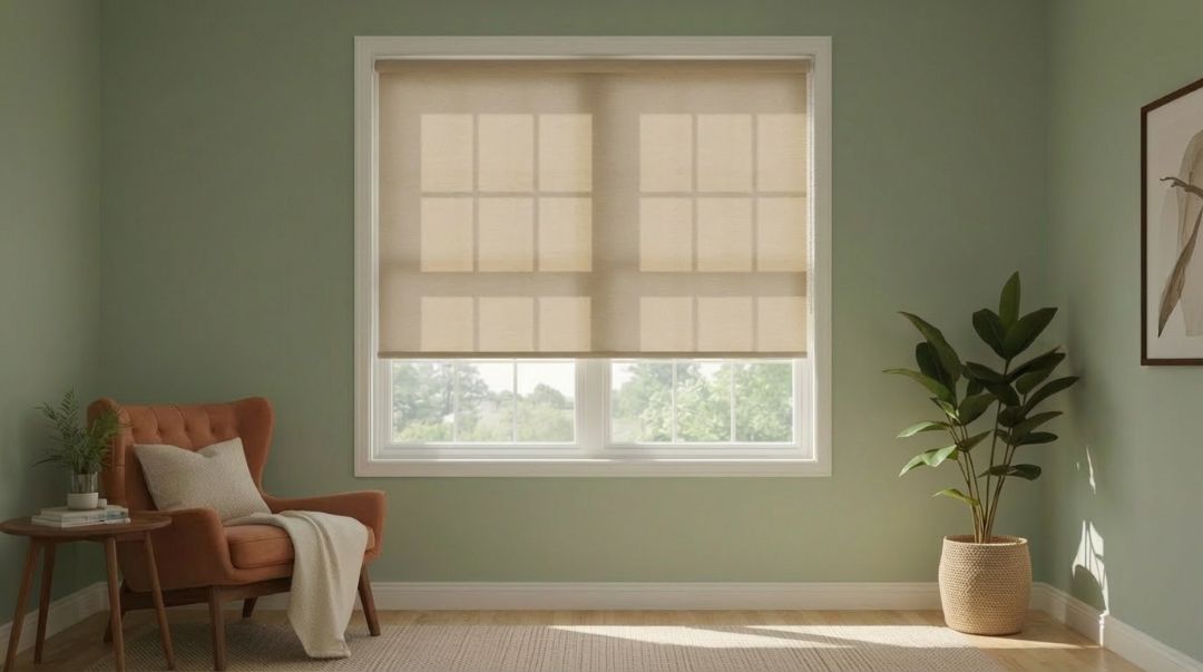 Roller shades in a Missouri home, highlighting a clean, streamlined window covering that supports simple light control by Love is Blinds.