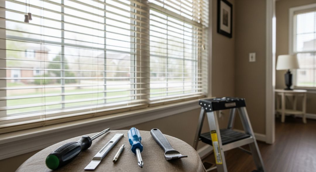 Basic hand tools needed to remove window blinds with hidden brackets safely in a Missouri home DIY project.