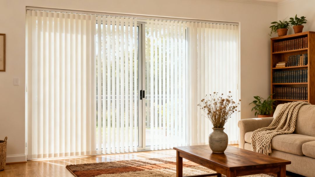 Durable vertical blinds in a Missouri home, showing low-maintenance materials designed for long-lasting performance and everyday use by Love is Blinds.