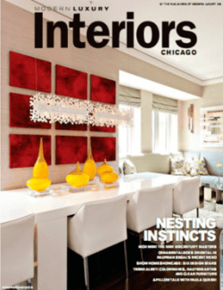 A magazine cover for interiors chicago shows a living room