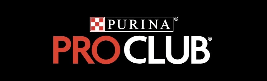 Purina pro club logo on a black background