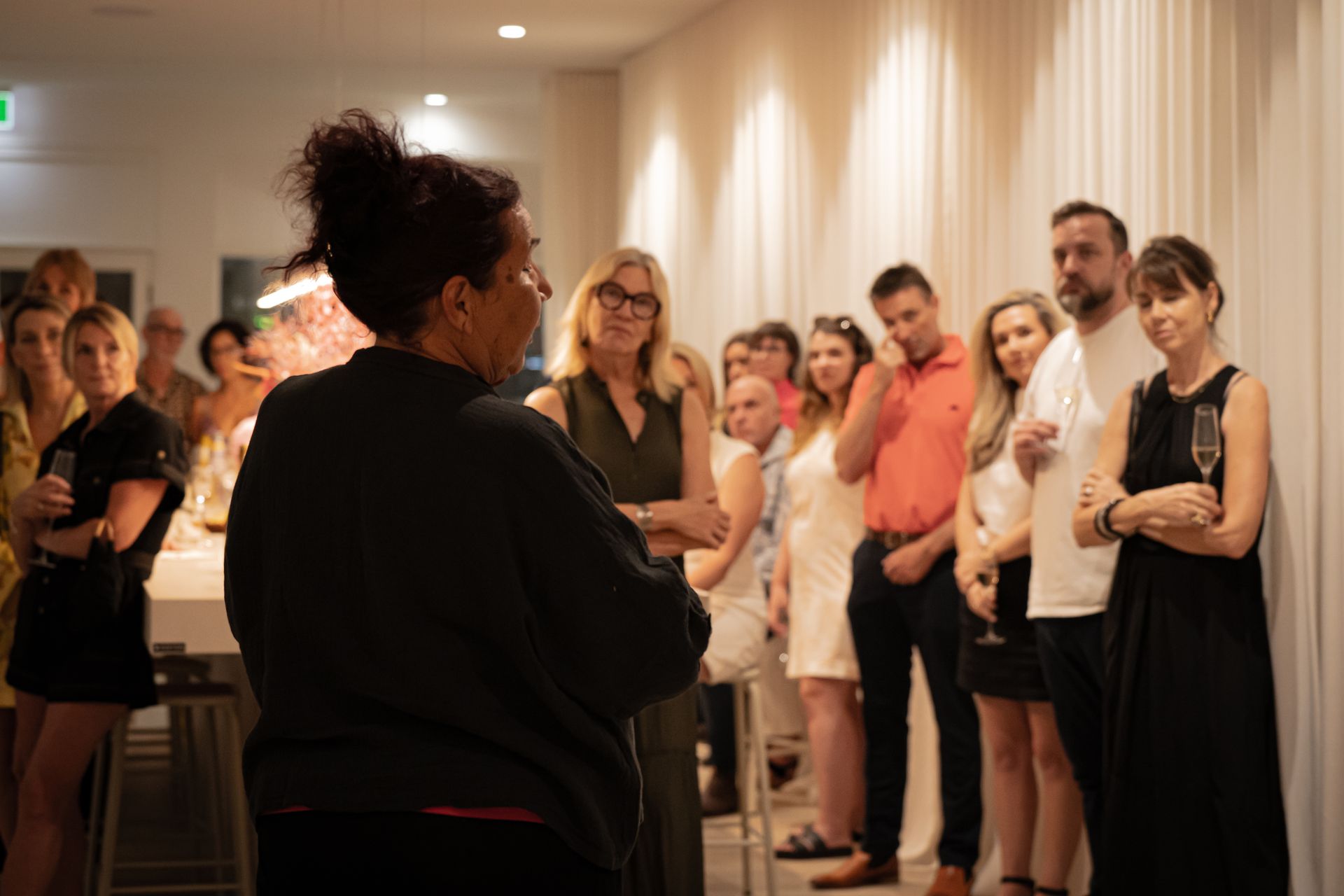 Artist speaking at exhibition opening Studio 29 Cairns gallery space