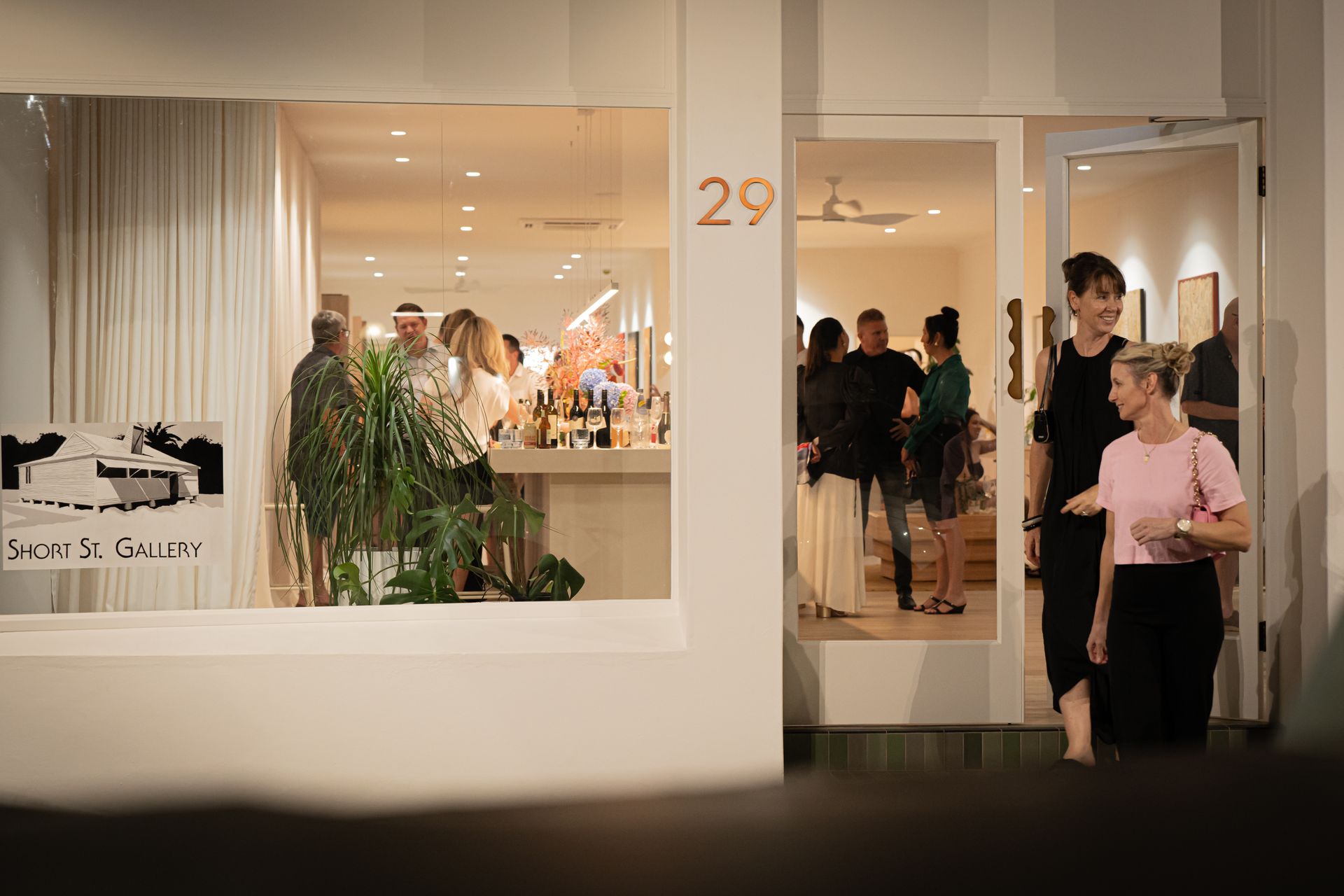 Exterior view of Studio 29 Cairns during evening exhibition event