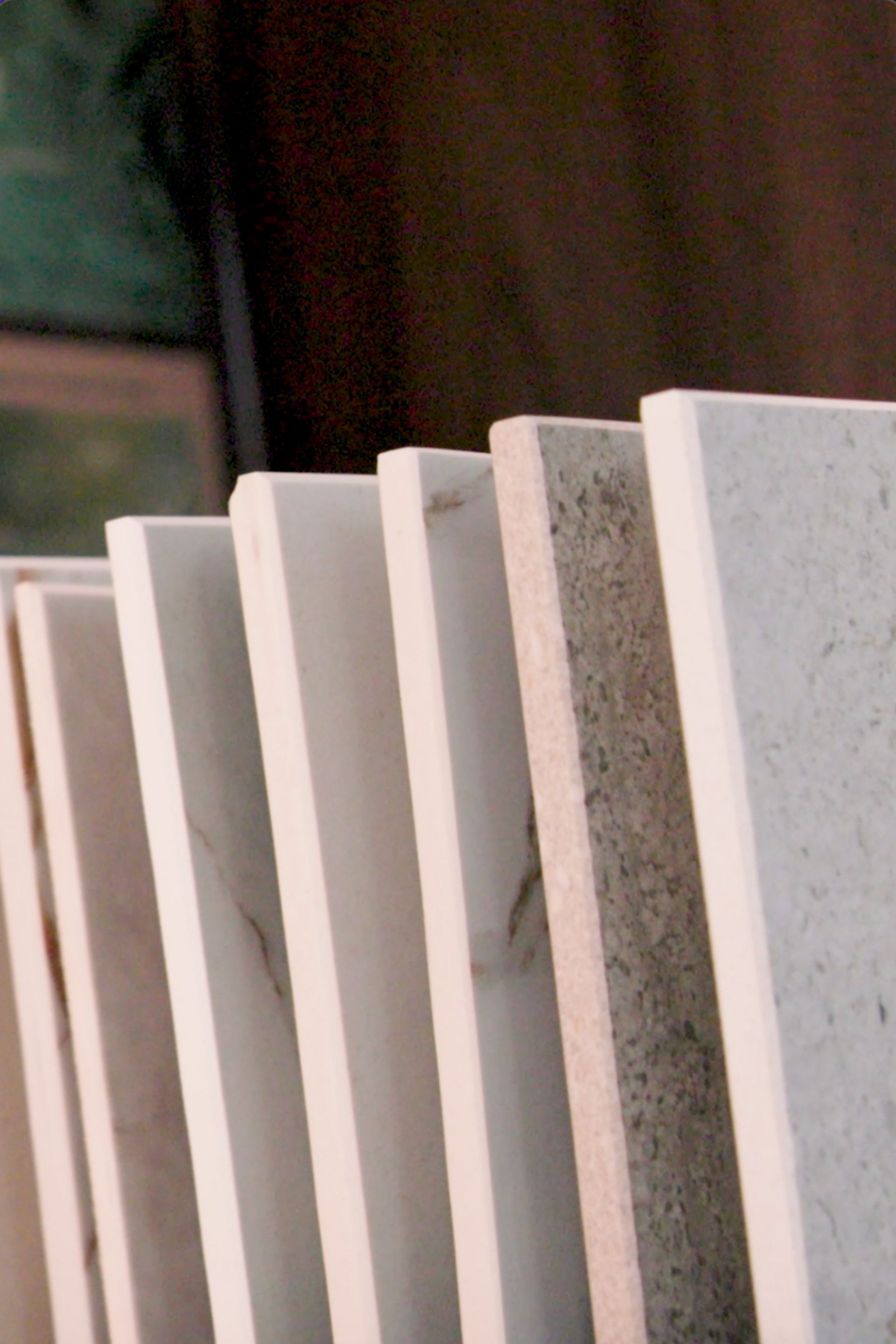 Vertical stone slab samples for selection in Cairns showroom