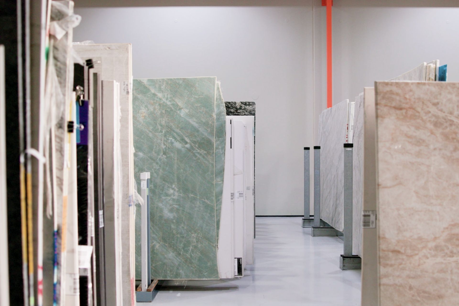 Stone slab display aisle in Cosentino Cairns warehouse