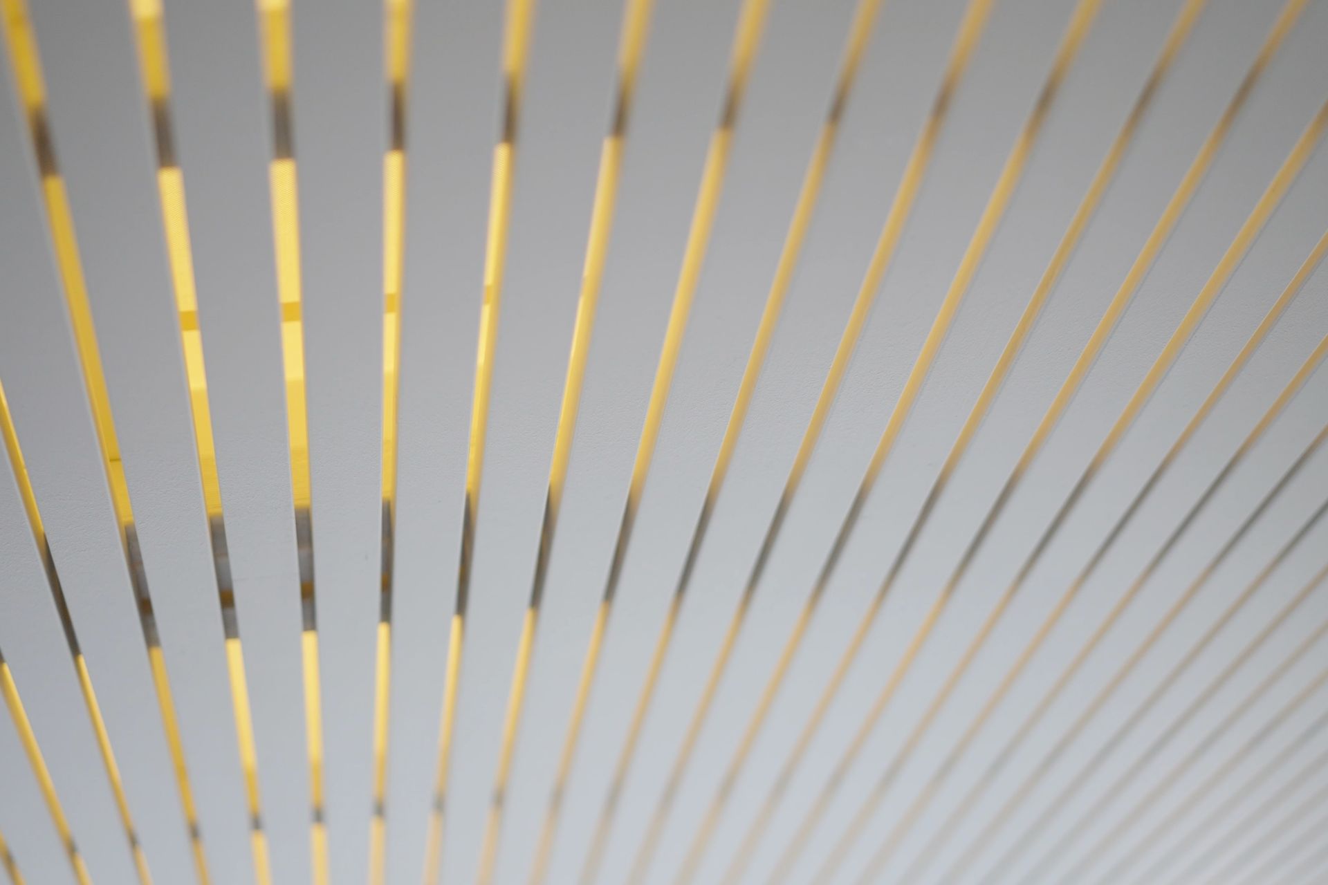 Ceiling detail featuring white timber batons with warm back lighting