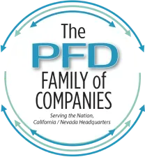 The PFD Family of Companies logo with teal circular arrows and black and blue text