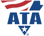 A logo for ata with an american flag and a star