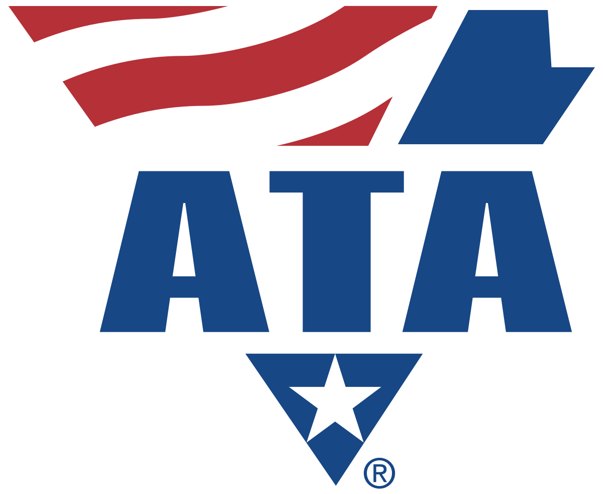 A logo for ata with an american flag and a star