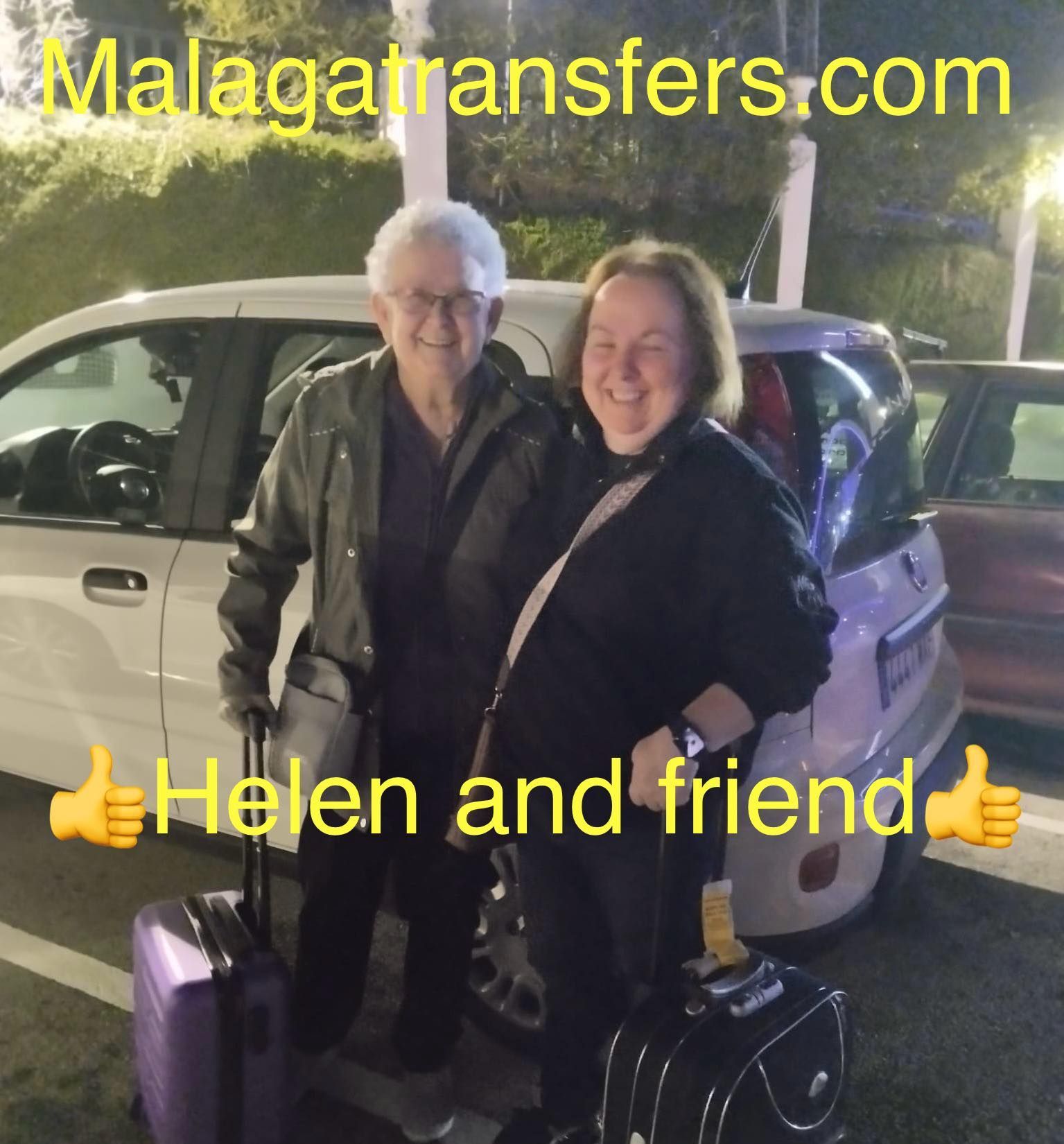 A man and a woman are posing for a picture with malagatransfers.com written above them