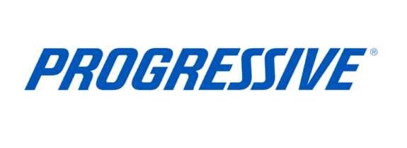 The logo for progressive is blue and white on a white background.