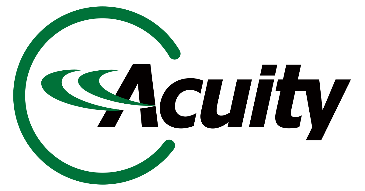 The acuity logo is green and black and has a green circle around it.