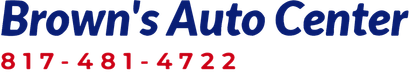 A blue and red logo for brown 's auto center