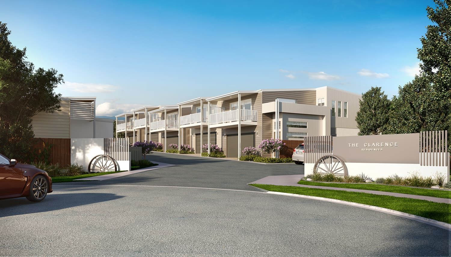 A Row Of Houses With A Car Parked In Front Of Them — Harrison Development Group In Surfers Paradise, QLD