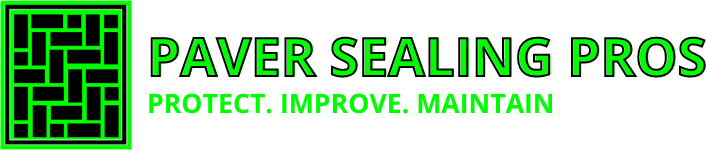 Logo for Paver Sealing Pros in green with an interlocking brick design, text: "Protect. Improve. Maintain."