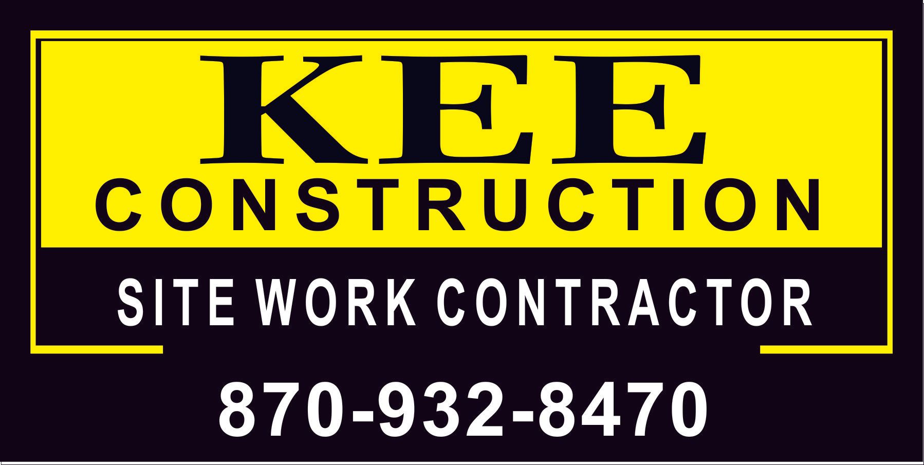 A yellow and black sign that says kee construction site work contractor