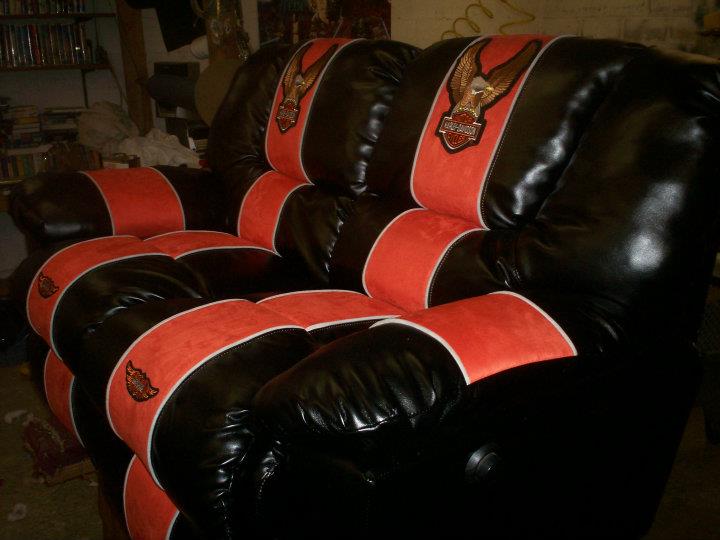 Black and Orange Sofa — Moreland, GA — AAA Quality Upholstery And Trim, LLC