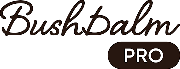 Bush Balm Pro logo in a dark script font with a brown rounded rectangle labeled
