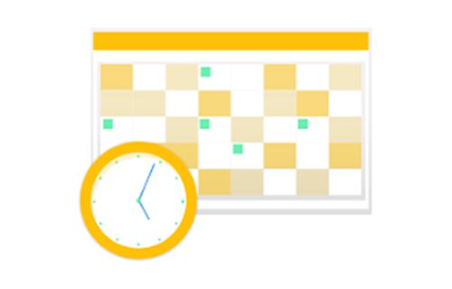 An illustration of a calendar with a clock next to it.