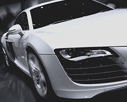 Close up photo of a white luxury car