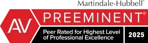 Martindale-Hubbell AV Preeminent rating for 2021, Peer Rated for Highest Level of Professional Excellence.
