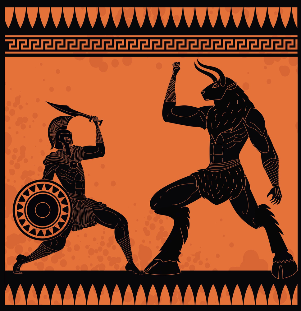 spartan fighting a minotaur