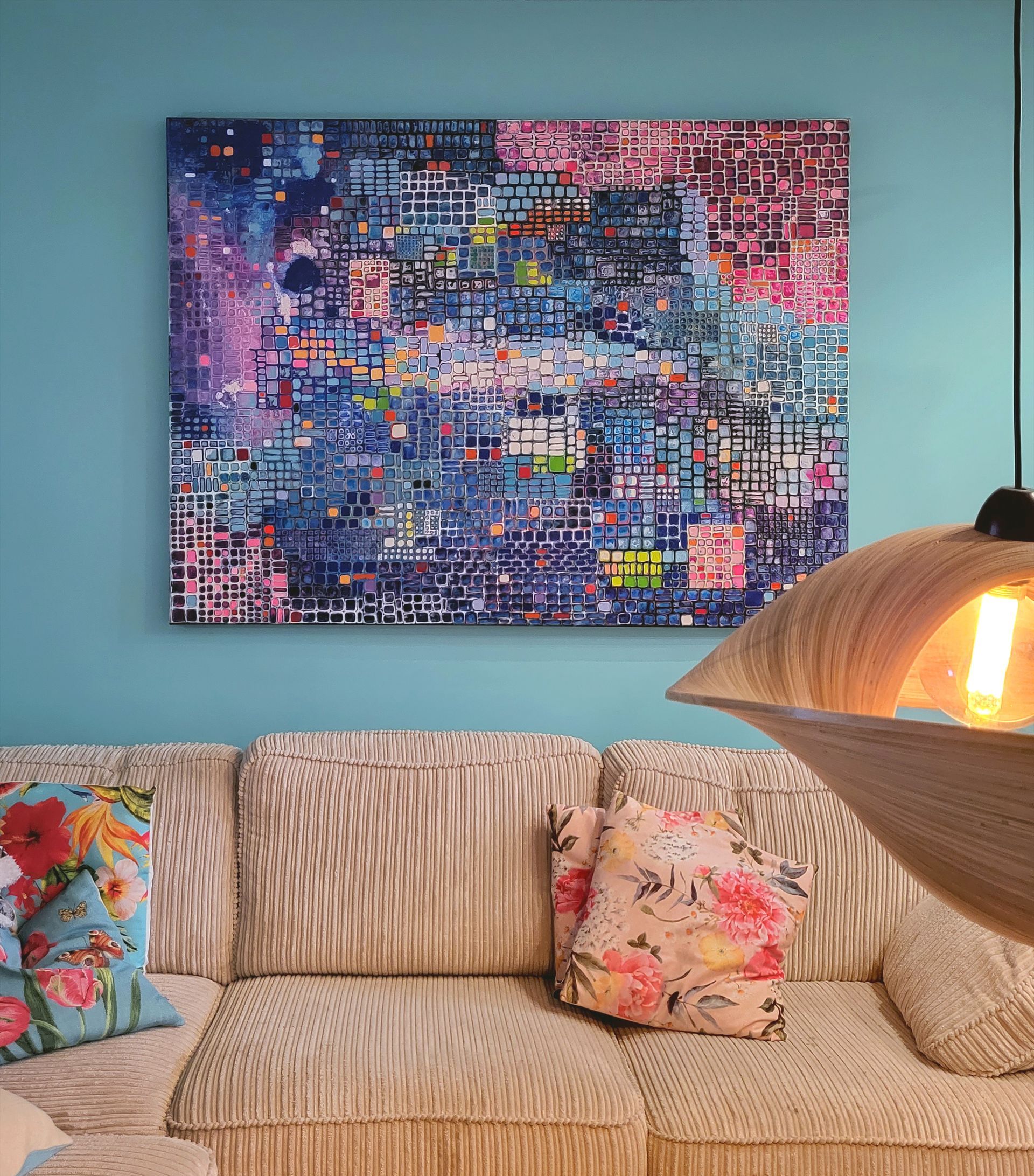 compositie blauwe vierkanten 6 - schilderij van Jo & Josie, verfding.nl