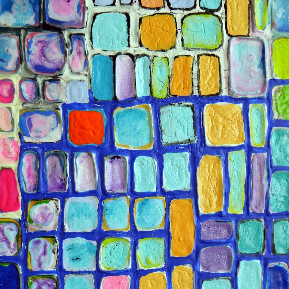 compositie blauwe vierkanten 6 - detail van schilderij van Jo & Josie, verfding.nl