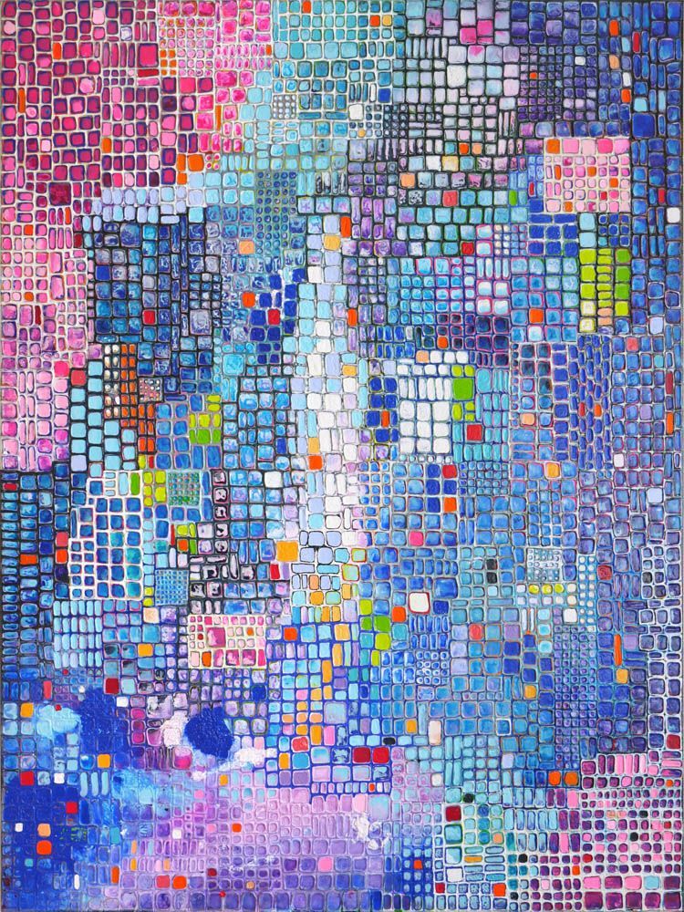 compositie blauwe vierkanten 6 - schilderij van Jo & Josie, verfding.nl