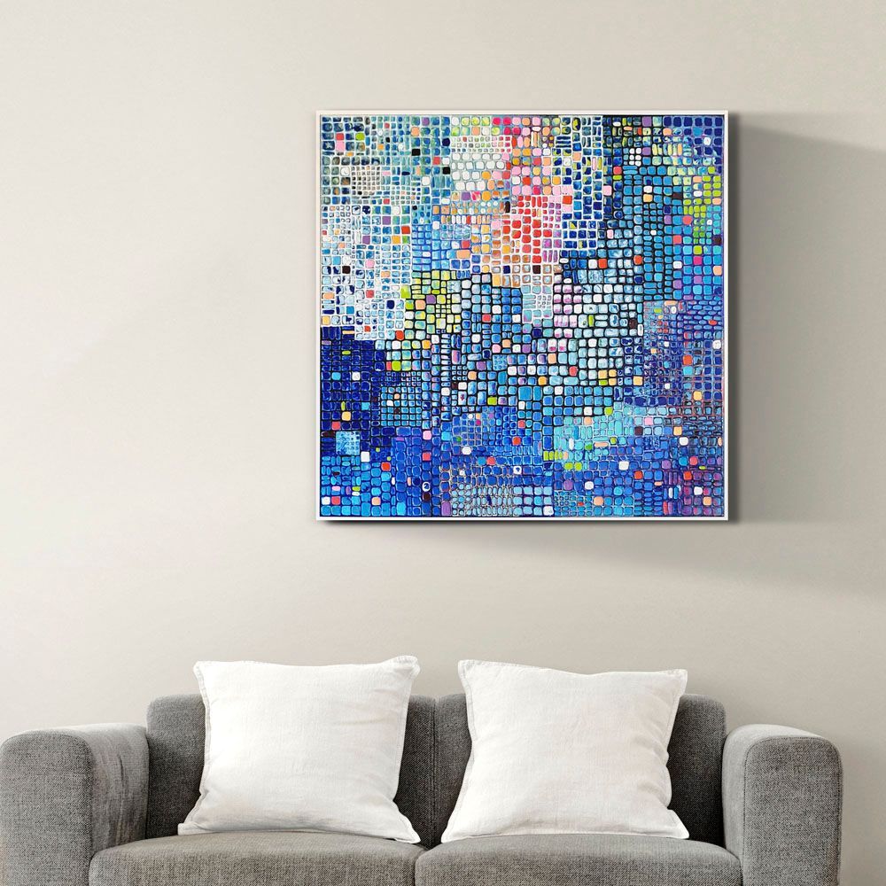 compositie blauwe vierkanten 7 - schilderij van Jo & Josie, verfding.nl