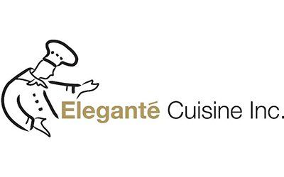 The logo for elegant cuisine inc. shows a chef holding a key.