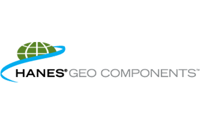 A logo for hanes geo components with a globe on it