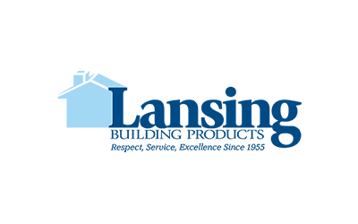 A logo for lansing building products with a house on it