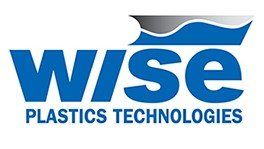 A blue and white logo for wise plastics technologies