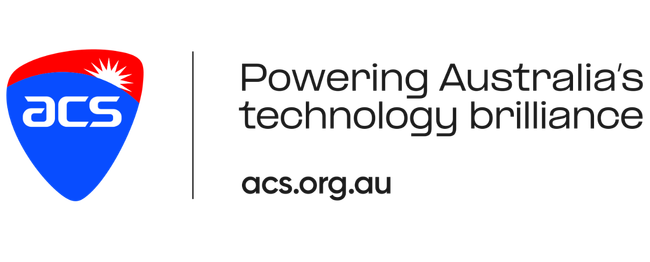 A blue and red acs logo on a white background