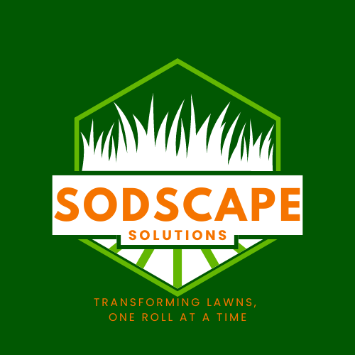 A logo for sodscape solutions transforming lawns , one roll at a time.