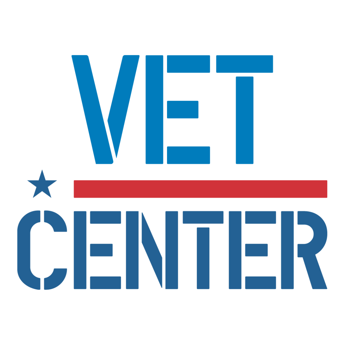 A blue and red logo for the vet center