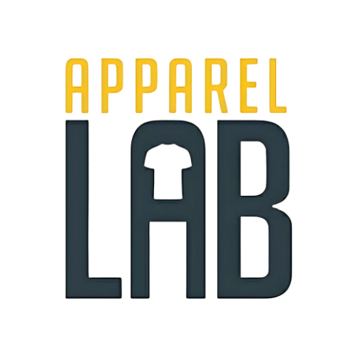 A logo for apparel lab with a t-shirt in the middle