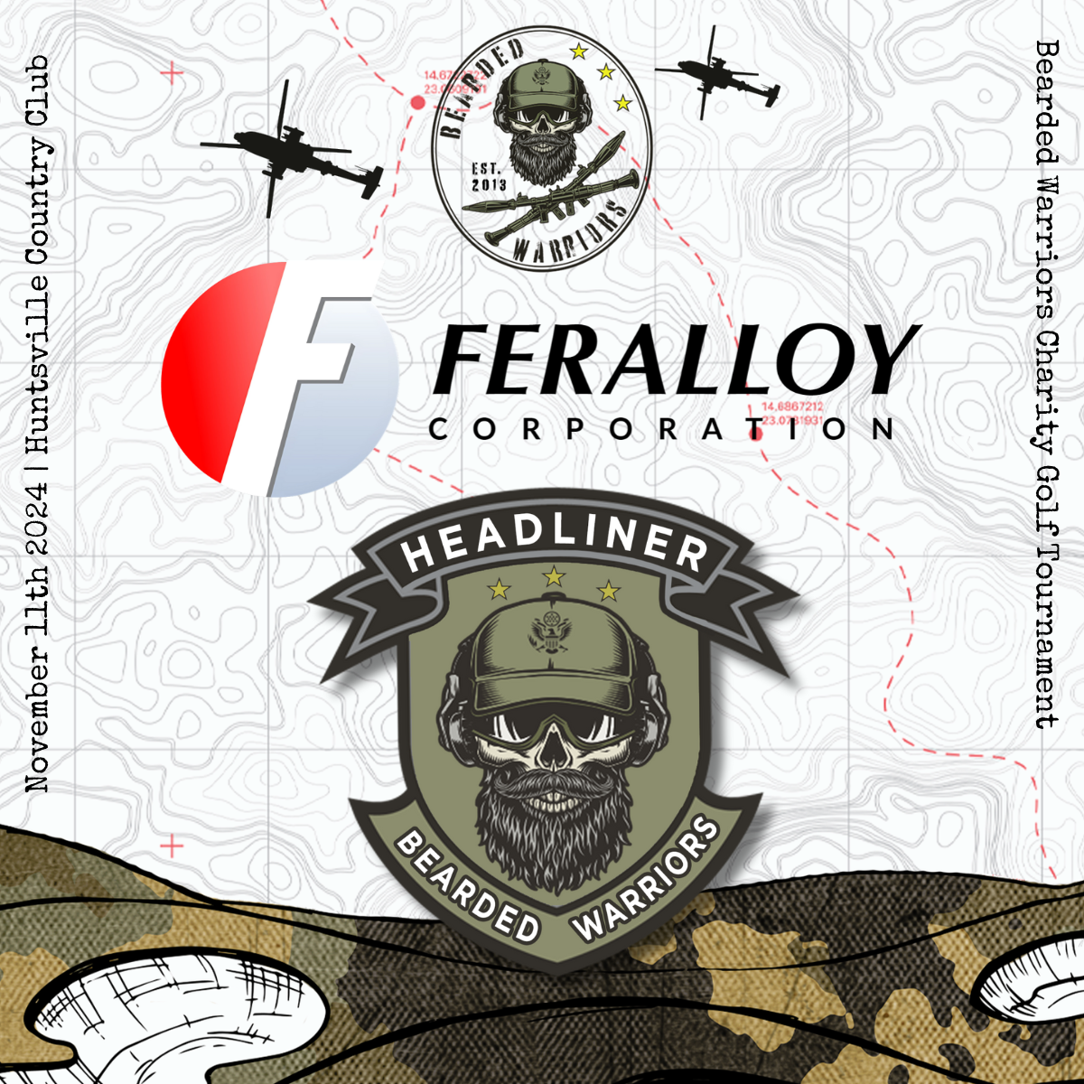 A poster for feralloy corporation 's headliner bearded warriors