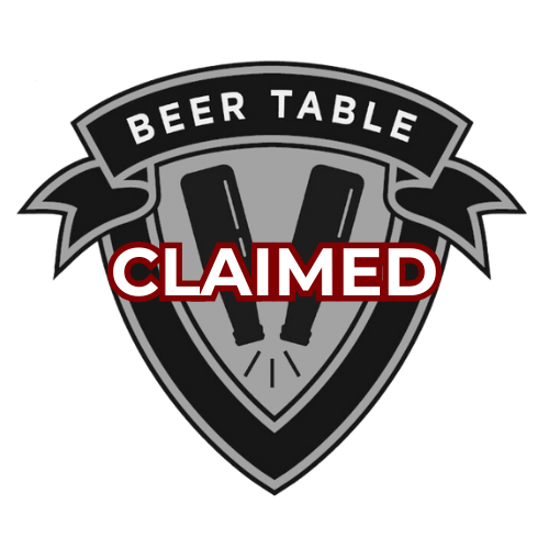 A logo for beer table with two bottles on it