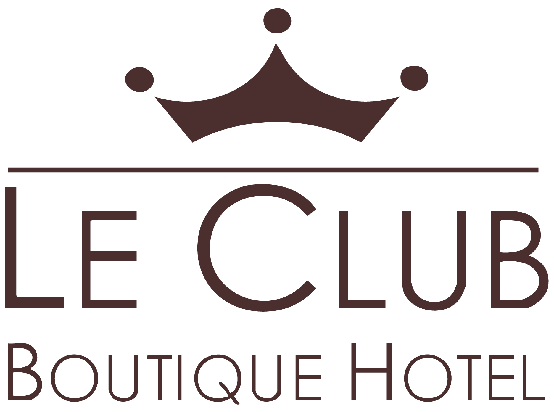 Logo for Le Club Boutique Hotel: brown crown above 