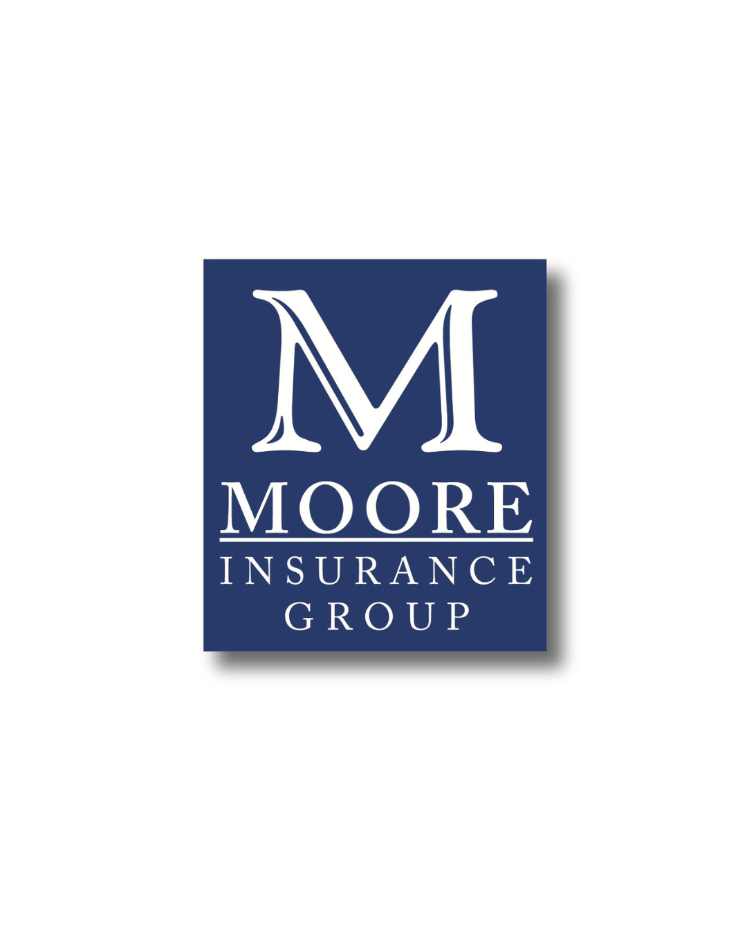 A blue and white logo for the moore insurance group
