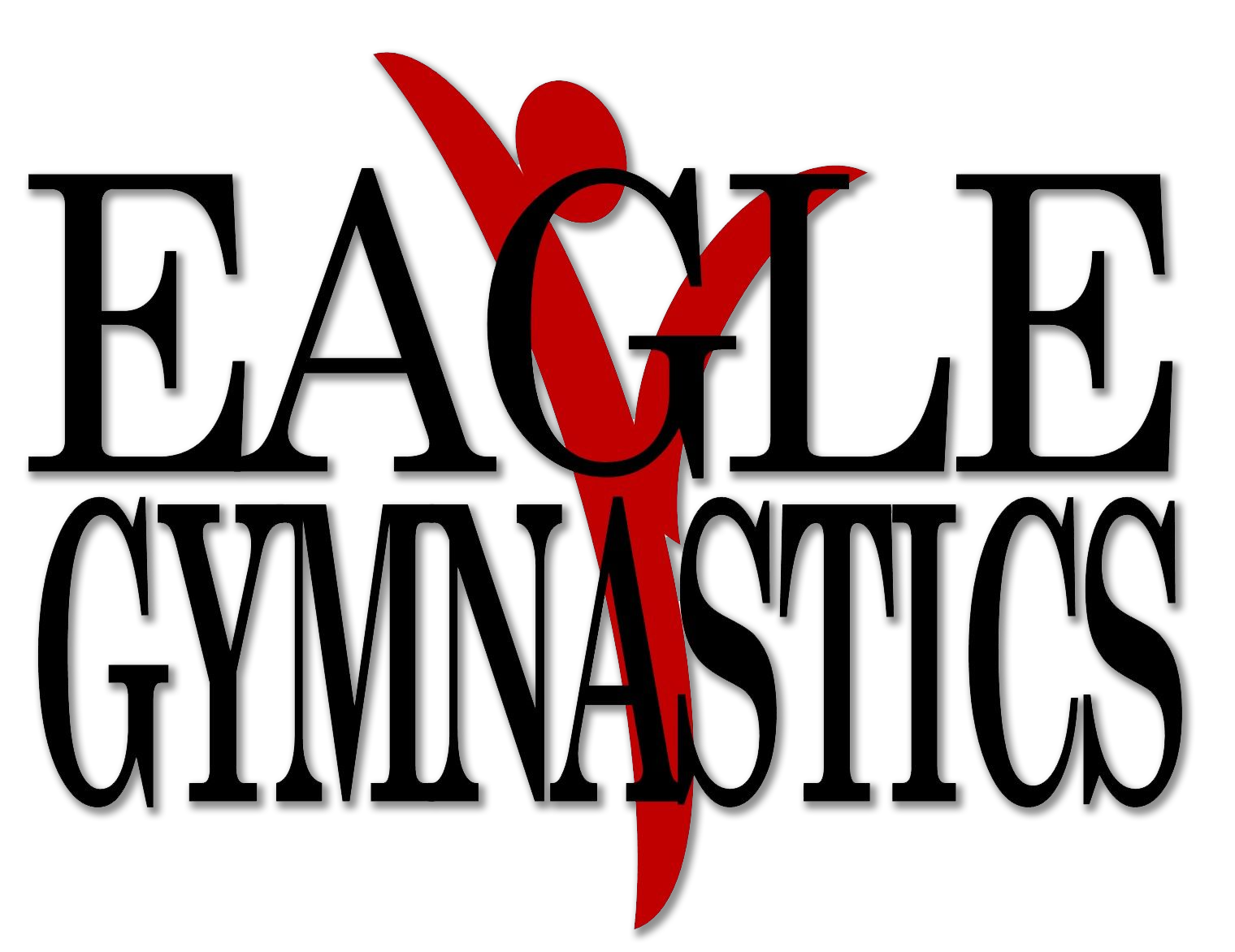 A logo for eagle gymnastics with a red arrow